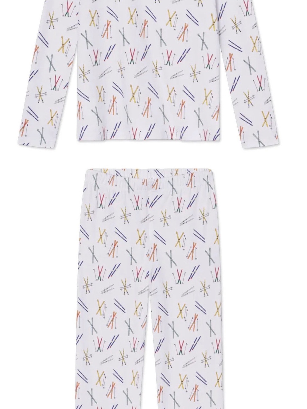 Kids White Multicolor Ski Pole Print Pajama Set